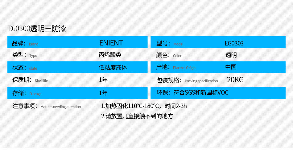 ENIENT水性三防漆水性配方 不易燃易爆 無氣味，粘度低 噴涂方便，符合SGS，符合VOC新國標